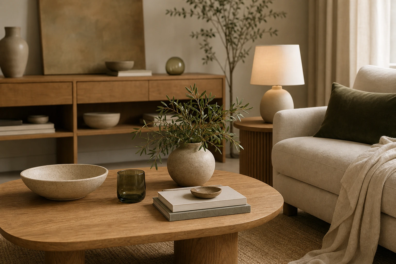Living room furniture arranged for a calm interior category card