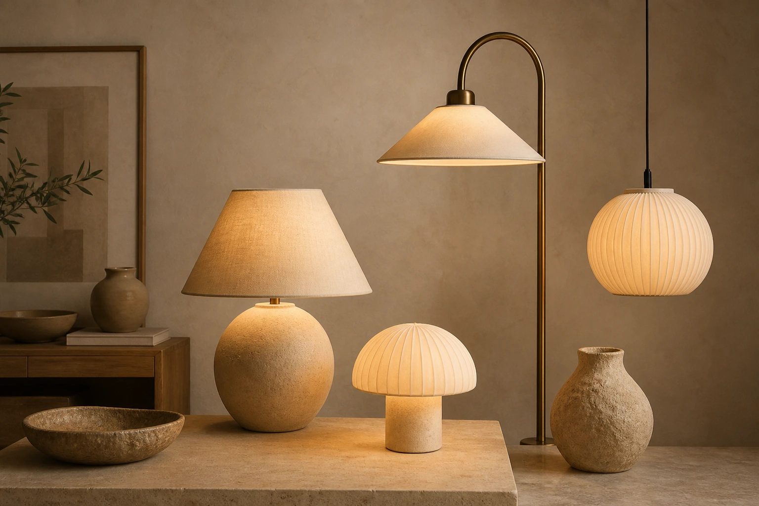 Lighting products and lamps staged for a warm home category card